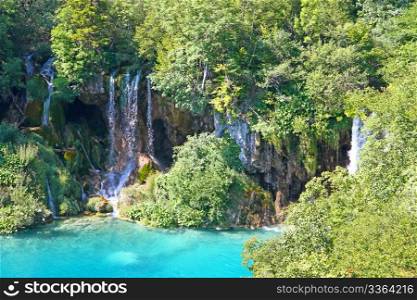 Small lake and waterfall in the Plitvice national park, Croatia