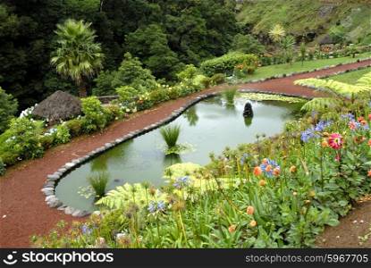 small lake in a garden at azores islands