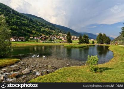 small lake in Vermiglio, Val di Sole, Trentino, Italy