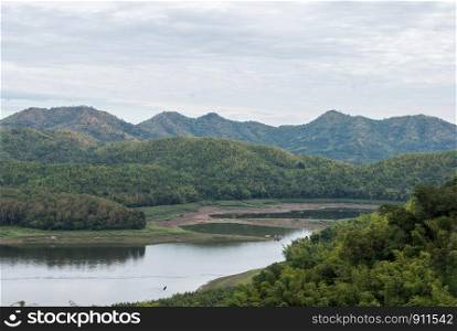 Small lake of the reservoir which located in the valley of the high mountain,northeast of Thailand.