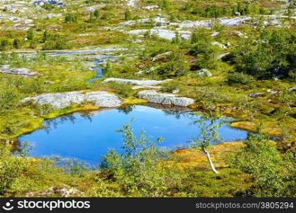 Small lake with blue water in summer mountain (Norway).