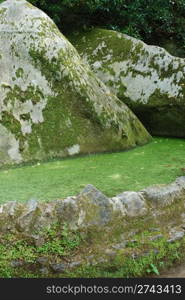 small lake with mossy stones and water