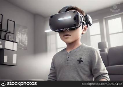Small Mesmerized by Virtual Reality Headset, created with Generative AI technology
