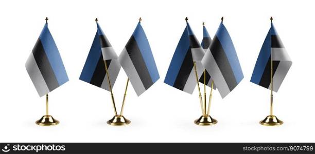 Small national flags of the Estonia on a white background.. Small national flags of the Estonia on a white background