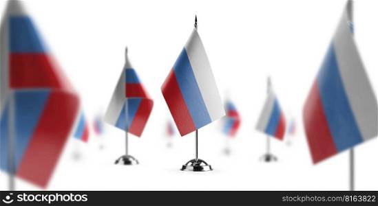 Small national flags of the Russia on a white background.. Small national flags of the Russia on a white background
