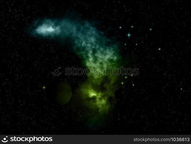 Small part of an infinite star field of space in the Universe. Elements of this image furnished by NASA . 3D rendering. Small part of an infinite star field. 3D rendering