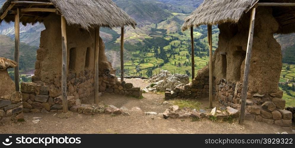 Small part of the Inca ruins at Qantus Raqay in the Sacred Valley of the Incas in Peru in South America.