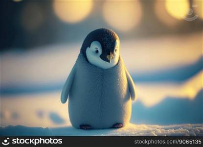 Small penguin. Standing on snow. Generative AI.. Small penguin. Standing on snow. Generative AI