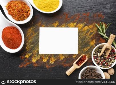 small pieces powder spices table