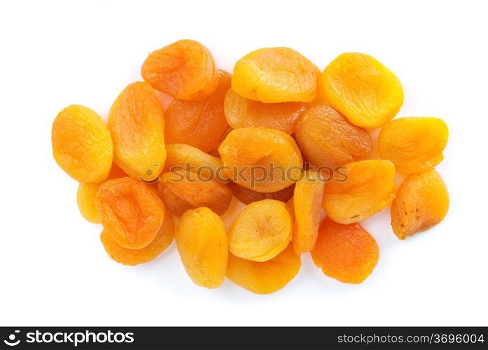 Small pile of dried apricots isolated on the white background