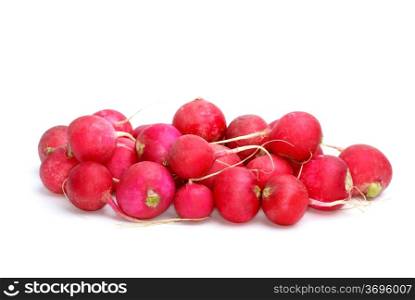 Small pile of red ripe garden radish isolated on the white background