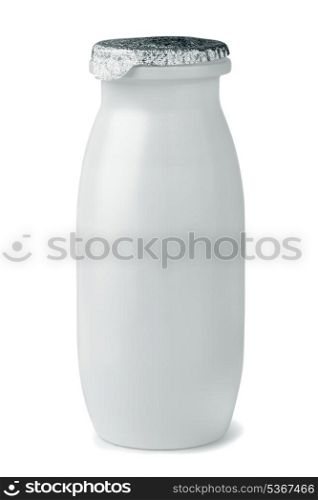 Small plastic yogurt bottle isolated on white