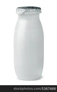 Small plastic yogurt bottle isolated on white