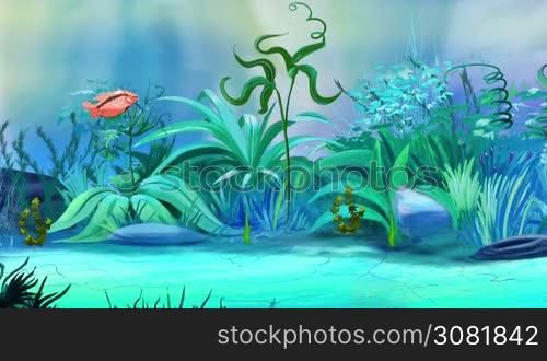 Small Red Aquarium Fishes Gourami floats in an aquarium. Handmade animation, looped motion graphic.