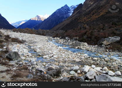 Small river and mountain near Samagoon in Nepal