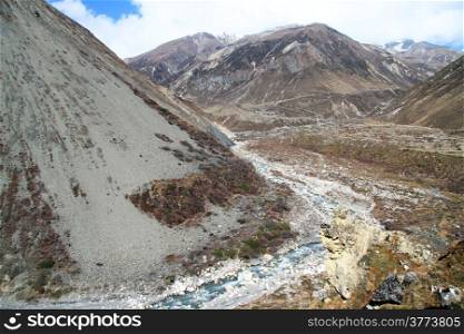 Small river and mountain near Samdo, Nepal