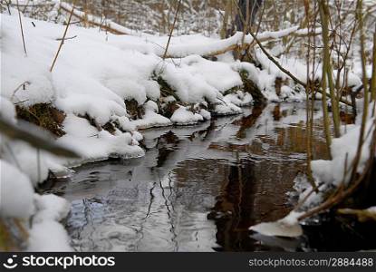 small river at winter with snow