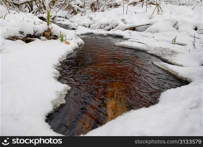 small river at winter with snow
