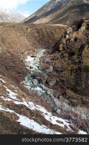 Small river in mountain near Samdo in Nepal