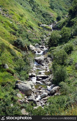 Small river in ravine in Swiss Alps in Switzerland