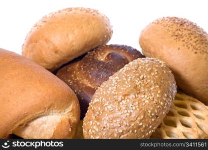 small roll pikelets and biscuits isolated on white background