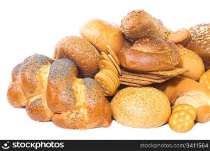 small roll pikelets and biscuits isolated on white background