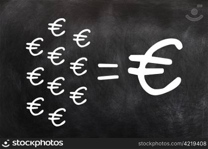 Small savings make a big fortune with Euro symbols- chalk drawing on a blackboard