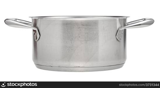 small stainless steel saucepan isolated on white background
