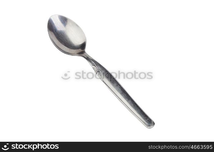 Small stainless steel spoon isolated on white background