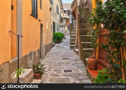 small street in Marciana, ancient village in Elba Island, Italy