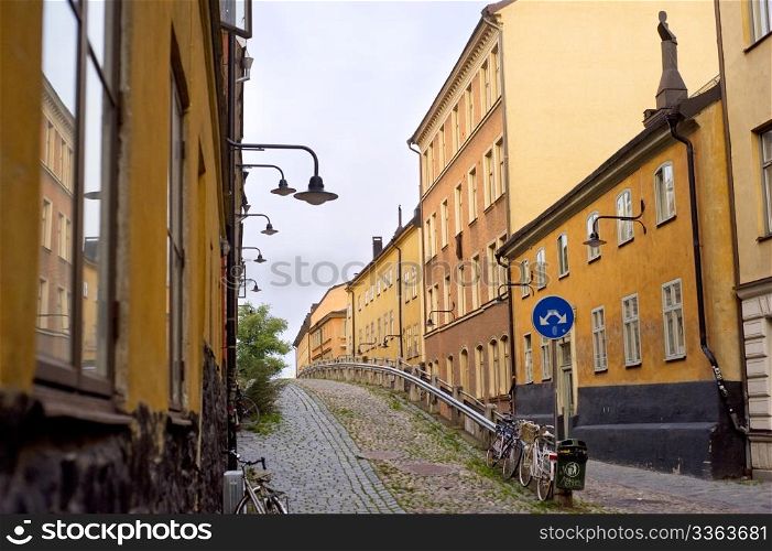 Small street in Stockholm in an old city( gamla stan). Sweden