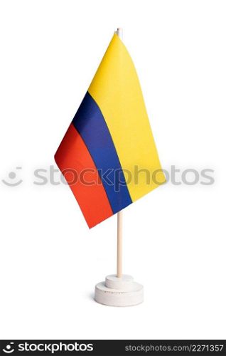 Small table flag of Colombia isolated on white background