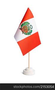 Small table flag of Peru isolated on white background