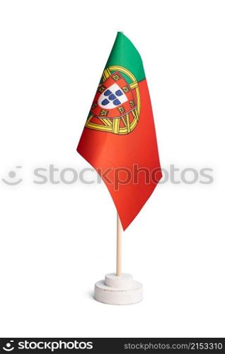 Small table flag of Portugal isolated on white background
