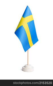 Small table flag of Sweden isolated on white background