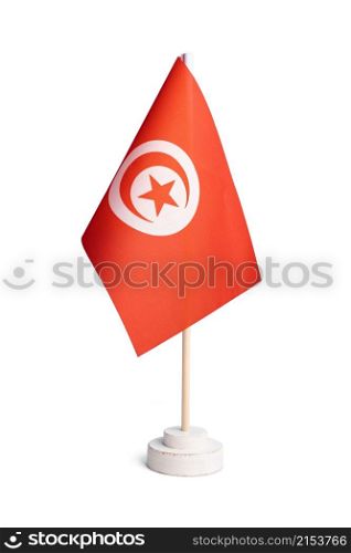 Small table flag of Tunisia isolated on white background
