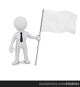 small three-dimensional man holding a white flag fluttering