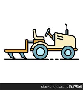Small tractor plow icon. Outline small tractor plow vector icon color flat isolated. Small tractor plow icon color outline vector