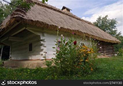 Small Ukrainian historical house (preceding century, museum of Ukrainian folk architecture in Pirogovo village (near Kiev))
