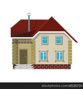 Small village house on a white background. The flat style. Color vector image for real estate brokerage site, advertising booklet.