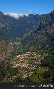 small village of Curral das Freiras, view from above, at Madeira island, Portugal