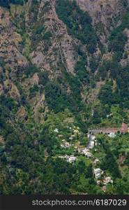 small village of Curral das Freiras, view from above, at Madeira island, Portugal