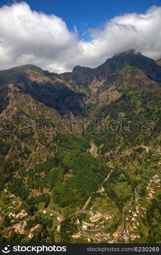 small village of Curral das Freiras, view from above, at Madeira island, Portugal