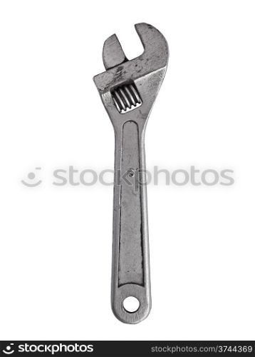 small vintage adjustable wrench over white, clipping path