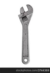 small vintage adjustable wrench over white, clipping path