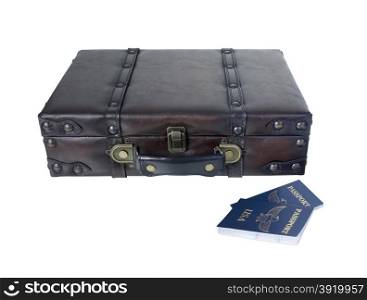 Small vintage briefcase to carry clothing and essentials when traveling with passports - path included