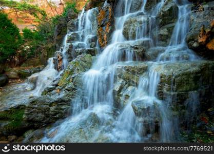 Small waterfall stream cascade. Seoul, South Korea. Small waterfall cascade