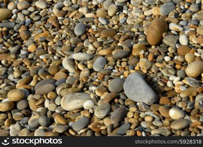 small wet pebble stones at the beach