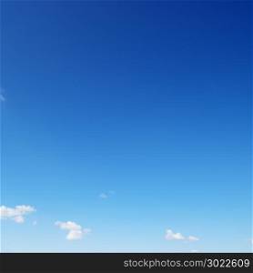 Small white cloud against bright blue sky. Copy space