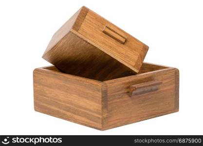 Small wooden boxes for small items on white background.